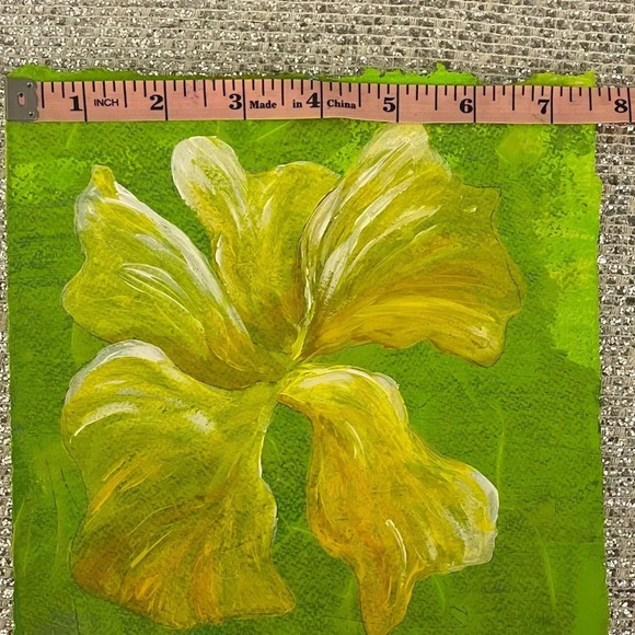 Original Painting Flower Yellow Green  NWOT Unframed - Picture 4 of 5